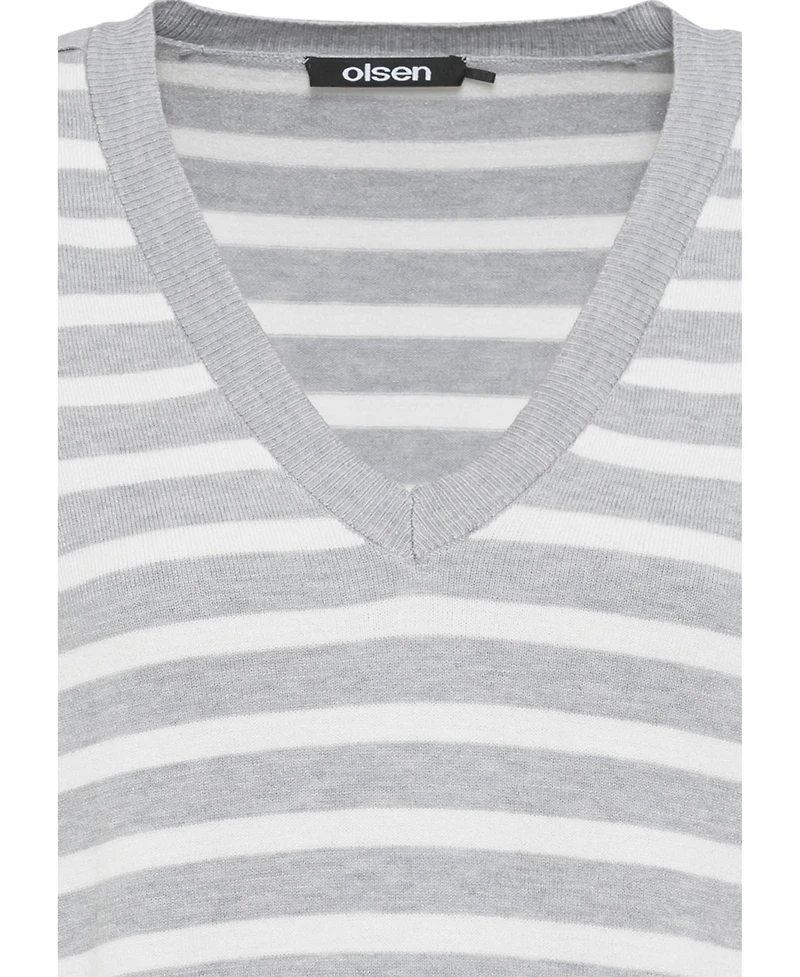 Olsen Women's Long Sleeve Striped V-Neck Pullover
