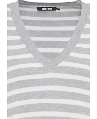 Olsen Women's Long Sleeve Striped V-Neck Pullover