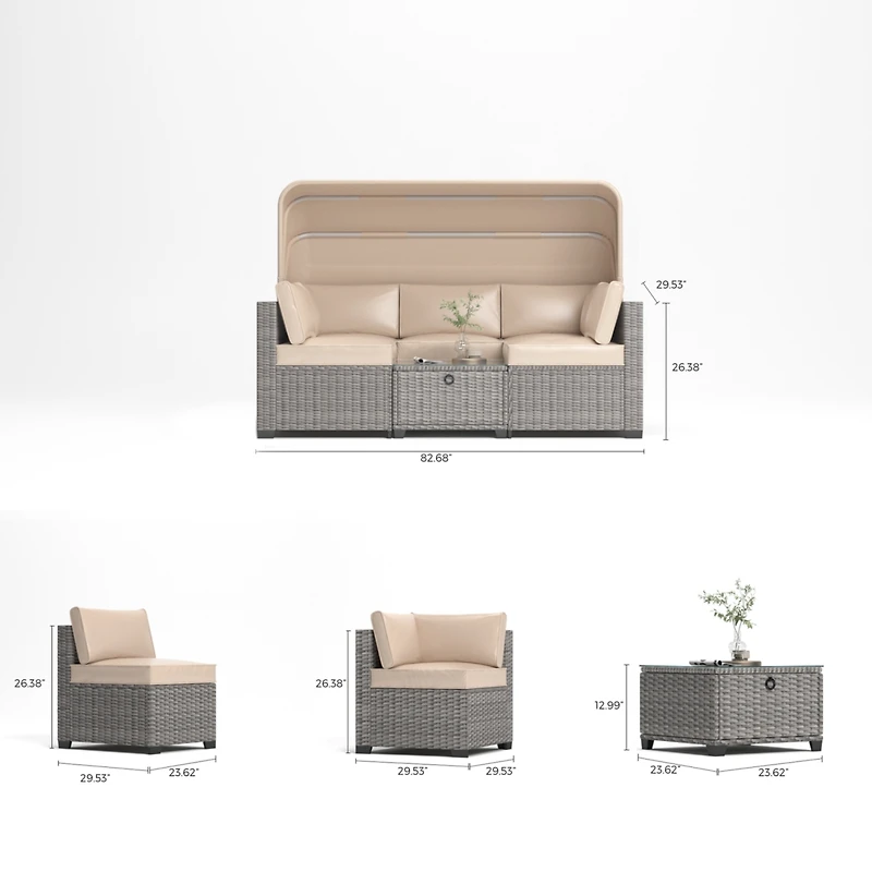 Streamdale Patio Daybed Set with Retractable Canopy