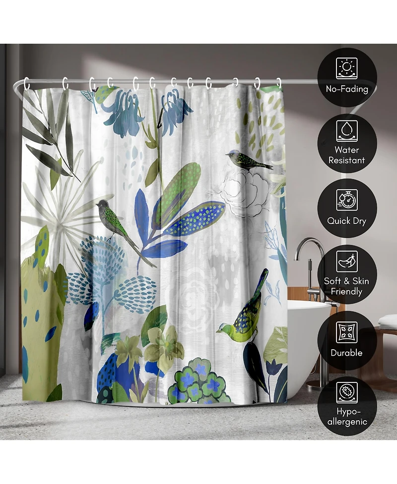 Floral Shower Curtain Where the Passion Flower Grows by Pi Creative Art - Blue