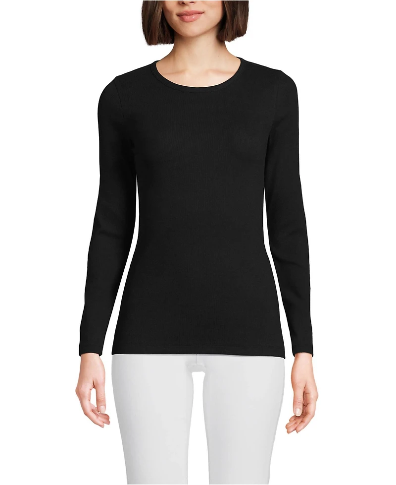 Lands' End Women's Tall Long Sleeve Micro Rib T-Shirt