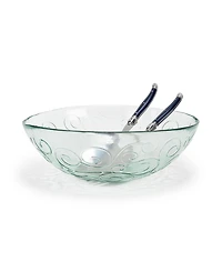 French Home Laguiole Glass Celebration Salad Bowl with Serving Utensils
