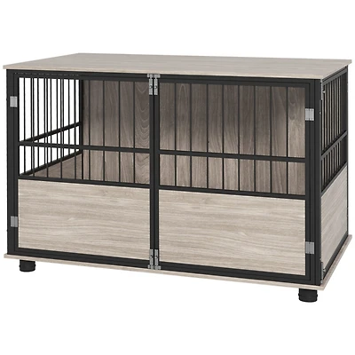 39.5" Dog Crate Furniture End Table, Wooden Dog Kennel Indoor Pet House with 3 Doors, for Small to Large Dogs