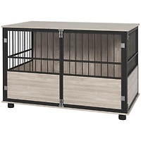 39.5" Dog Crate Furniture End Table, Wooden Dog Kennel Indoor Pet House with 3 Doors, for Small to Large Dogs