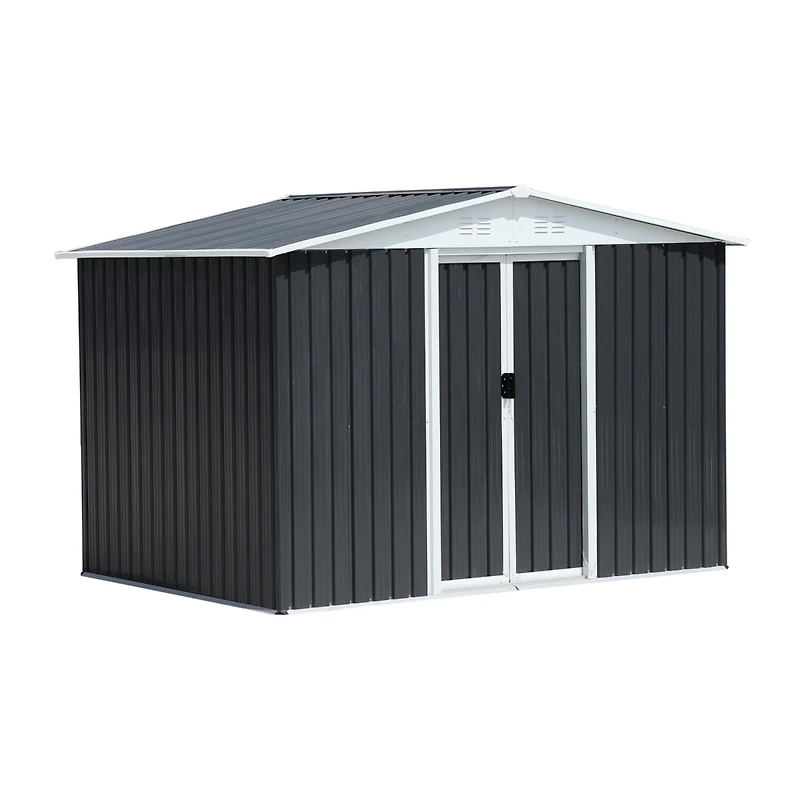 Outdoor Storage Garden Bike Shed 8x6 Feet Apex Roof Dark Grey With Aluminum alloy frame and sliding door