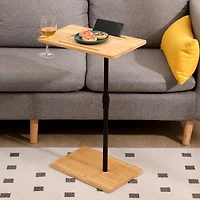 Streamdale Furniture Bamboo Couch Tray Table Height Adjustable C-Shaped End Table with Slots 2 Tier Sofa Side Table for Living Room & Bedroom (Rectang