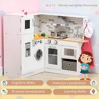 Simplie Fun Corner Play Kitchen Set with Sound Effects and Tons of Countertop Space, Large Wooden Kitchen with Washing Machine, Food Toys, Ice Maker,