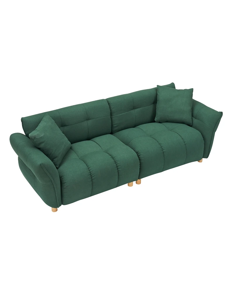 93.70 inches long, Teddy Sofa Fabric, with two matching pillows and three spacious and comfortable seats, for Apartment Office Living Room - Green