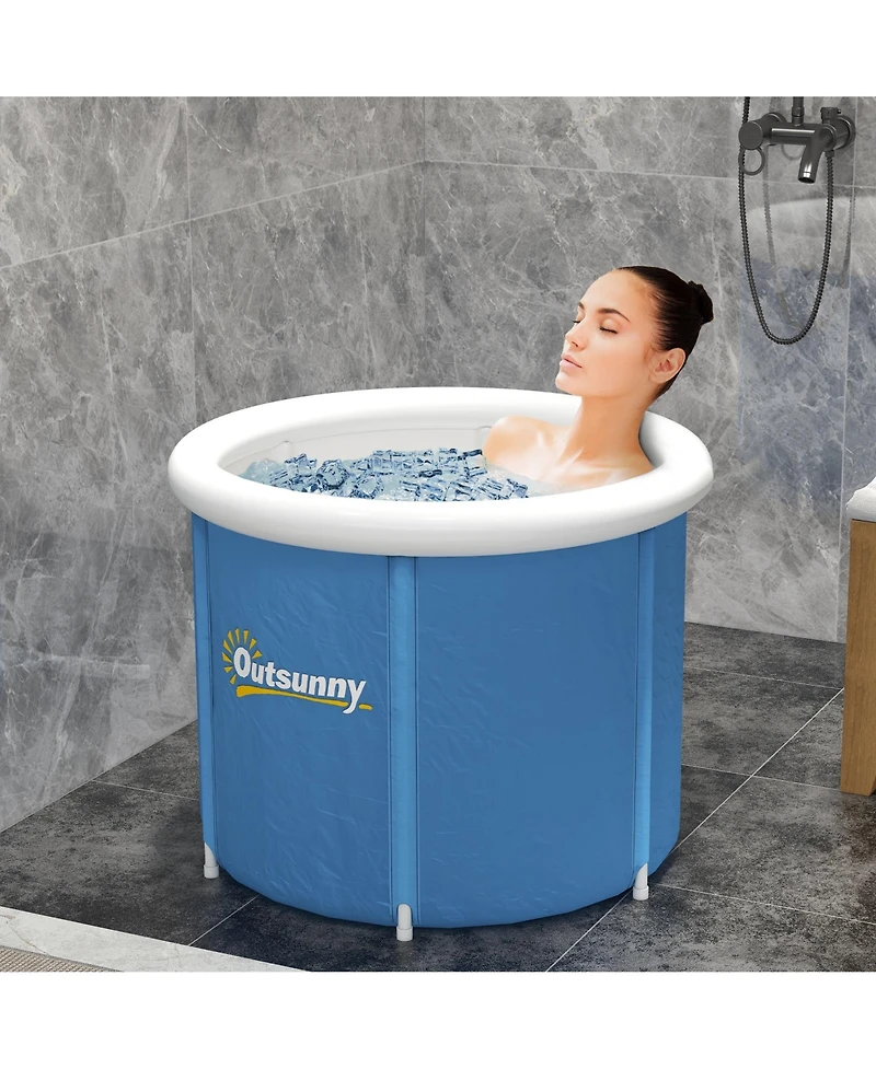 Ice Bath Tub, 79 Gallon Outdoor Portable Cold Plunge Tub with Thermo Lid, Cover and Carry Bag for Athletes Recovery and Cold Water Therapy, Dark Blue