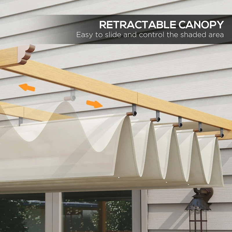 10' x 12' Retractable Pergola Canopy, Wood Grain Aluminum Pergola, Outdoor Sun Shade Shelter for Grill, Garden, Patio, Backyard, Deck, Cream White