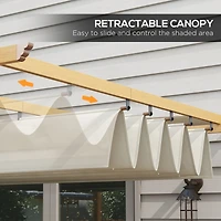 10' x 12' Retractable Pergola Canopy, Wood Grain Aluminum Pergola, Outdoor Sun Shade Shelter for Grill, Garden, Patio, Backyard, Deck, Cream White