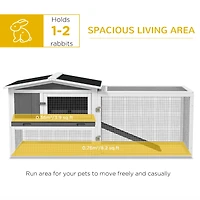 Rabbit Hutch 2-Story Bunny Cage Small Animal House with Slide Out Tray, Detachable Run, for Indoor Outdoor, 61.5" x 23" x 27