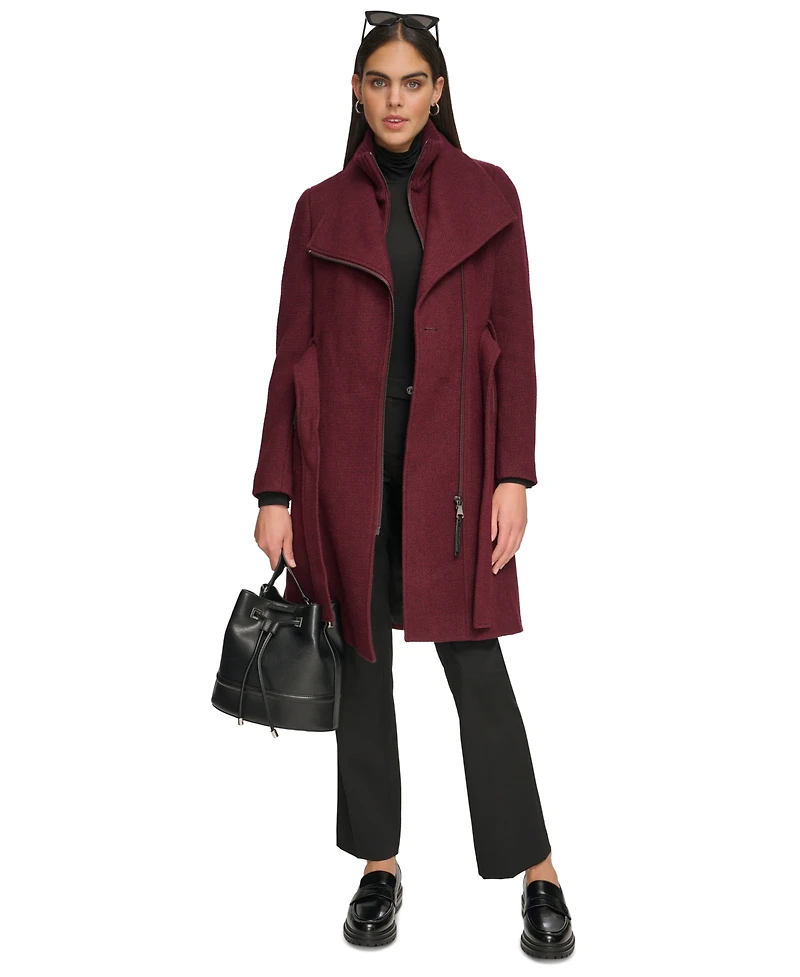 Calvin Klein Womens Wool Blend Belted Wrap Coat
