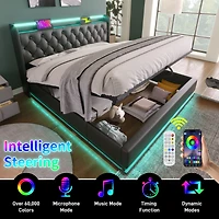 Streamdale Queen Upholstered Led Smart Bed with Storage