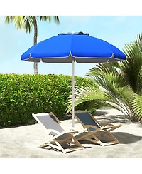 5.7' Portable Beach Umbrella with Tilt, Adjustable Height, 2 Cup Holders & Hooks, Uv 40+ Ruffled Outdoor Umbrella with Vented Canopy, Blue