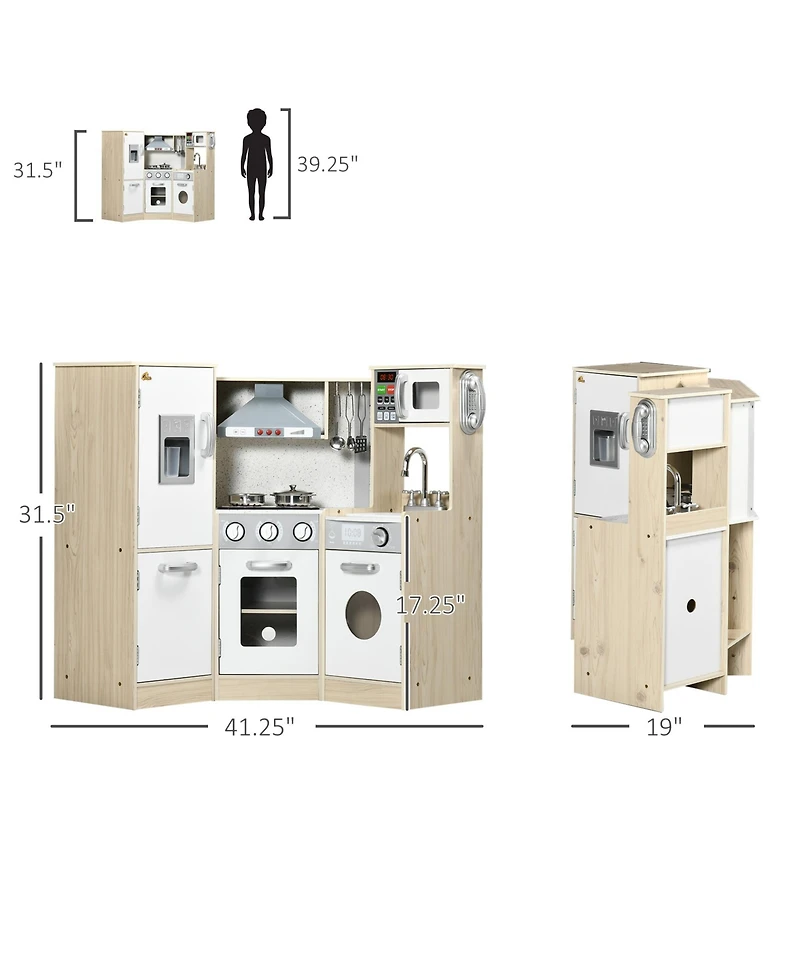 Streamdale Furniture Ultra-Big Corner Kids Kitchen Playset with Sound Effects, Wooden Play Kitchen with Stainless Steel Cooking Toys, Imaginative Pret
