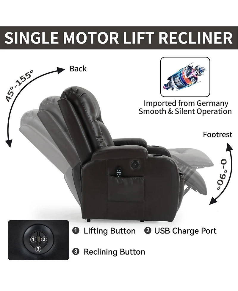 Streamdale 8-Point Massage Power Lift Recliner, 350 lbs Capacity