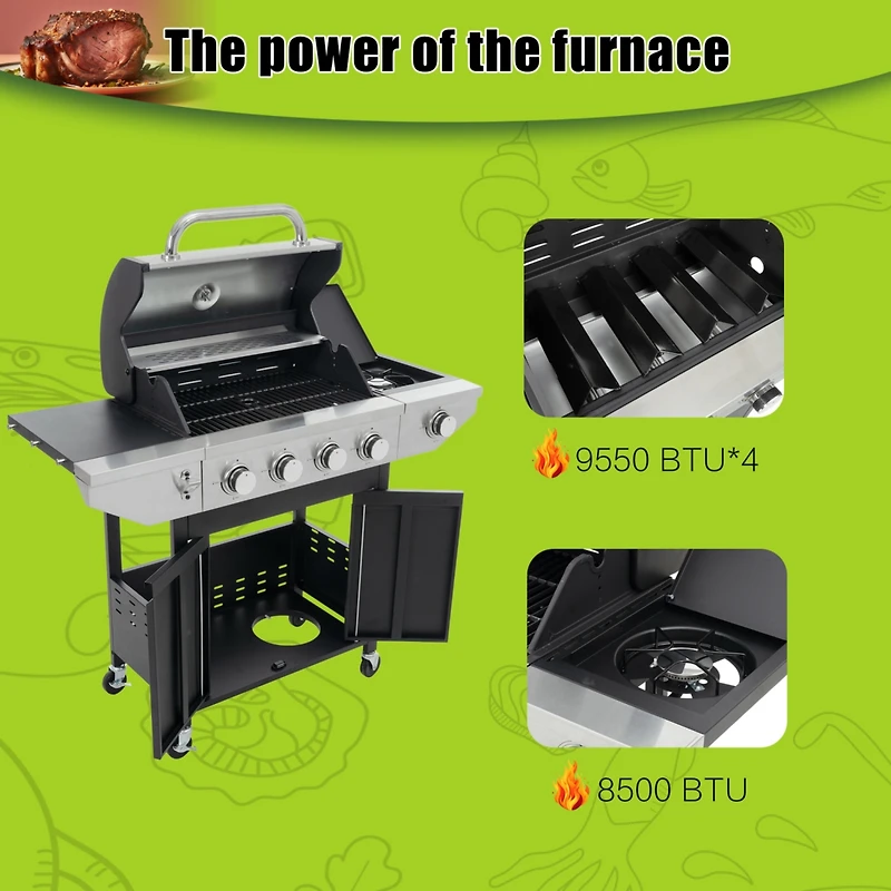 Streamdale 4-Burner Propane Gas Grill with Side Burner