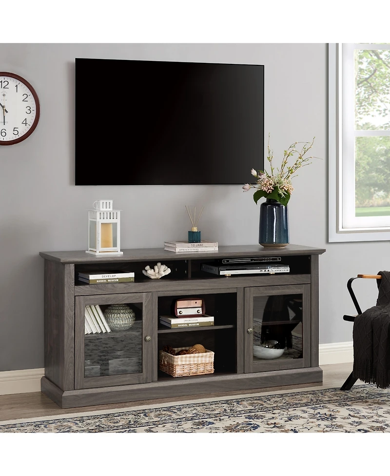 Streamdale Furniture Modern Tv Stand Media Stand Modern Entertainment Console for Tv Up to 65" with Open and Closed Storage Space, Dark Walnut/Black,