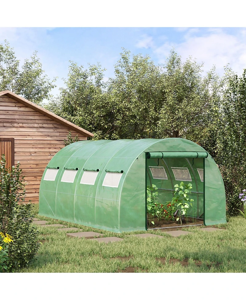 13' x 10' x 6.5' Walk-in Tunnel Greenhouse with 2 Zippered Mesh Doors & 10 Mesh Windows, Upgraded Gardening Plant Hot House with Galvanized Steel Hoop
