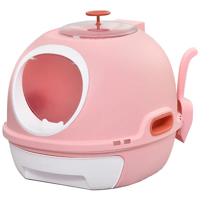 Covered Litter Box, Litter Box with a Lid, Scoop Enclosed Drawer & Skylight for Cats That's Easy to Clean, Pink