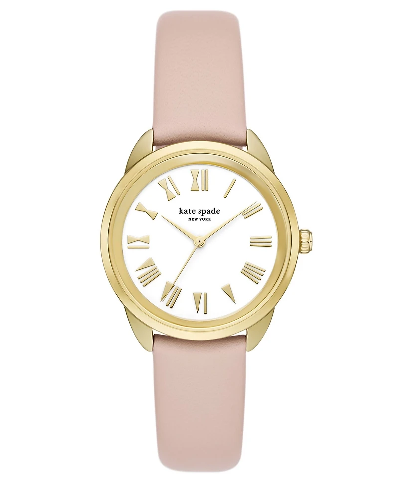 Kate Spade New York Women's Crosstown Three-hand Gold-Tone Pink Leather Watch 34mm