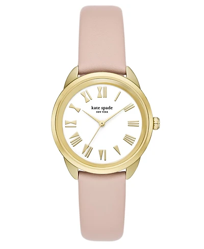 Kate Spade New York Women's Crosstown Three-hand Gold-Tone Pink Leather Watch 34mm