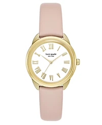 Kate Spade New York Women's Crosstown Three-hand Gold-Tone Pink Leather Watch 34mm