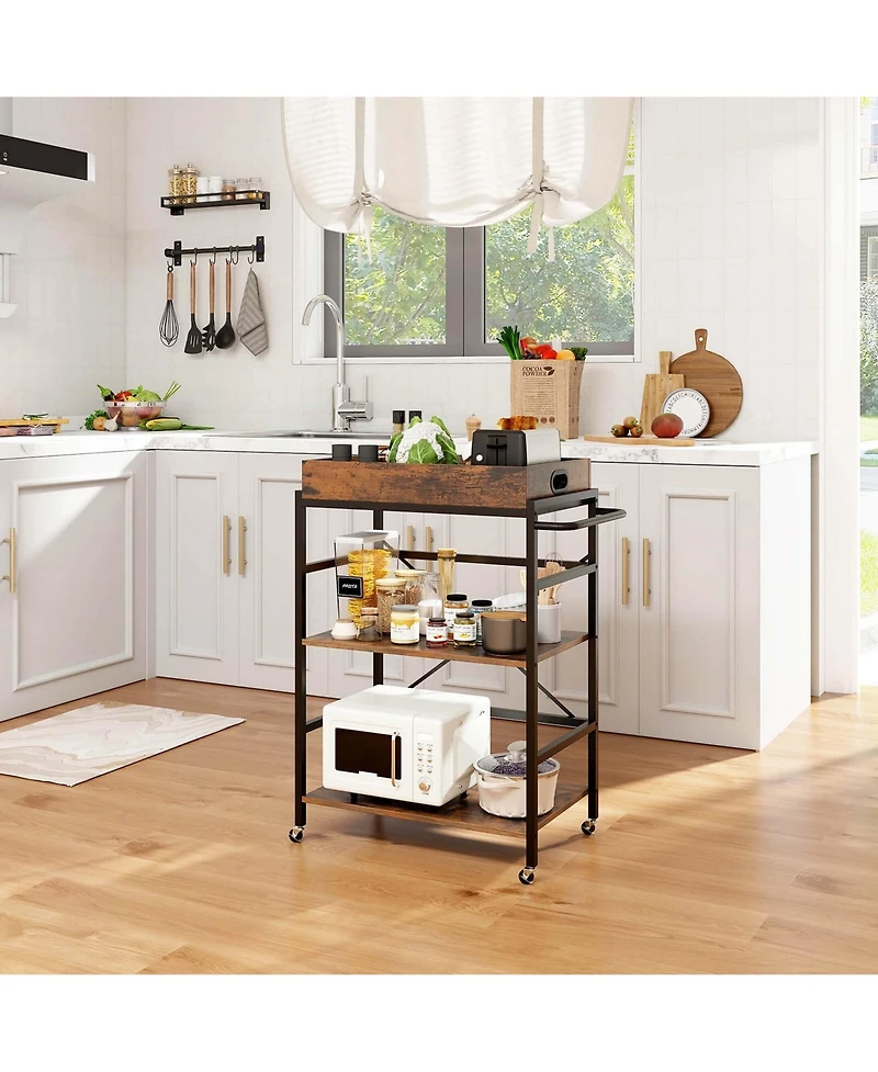 3-Tier Bar Cart with Detachable Tray 4 Lockable Casters & 1 Handy Handle