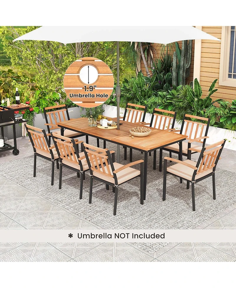 9 Pcs Patio Dining Set 79" Rectangle Dining Tables with 8 Wooden Armchairs