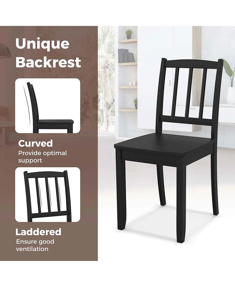 Wood Dining Chair Set of 2 with Rubber Legs Curved Backrest for Kitchen