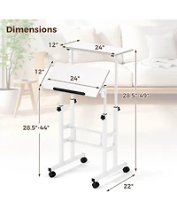 Height Adjustable Mobile Standing Desk with Tiltable Desktop & 2 Hanging Hooks
