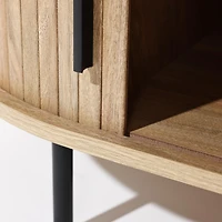 LuxenHome Mid-Century Modern Coffee Table with Storage and Slatted Sliding Doors Oval Center Table
