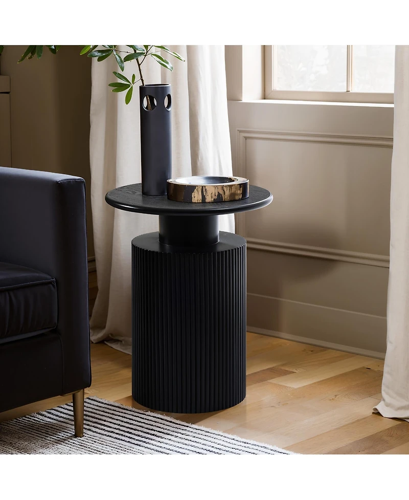 LuxenHome Black Finish Fir and Mdf Wood Accent Round Table