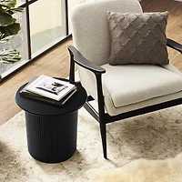 LuxenHome 15'' Small Accent Table Compact Size Black Fluted Fir & Mdf Wood Round Side Tables