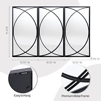 LuxenHome 3-Piece Black Metal Rectangular Wall Mirror Set Large Vanity Bathroom Mirror Accent Decor