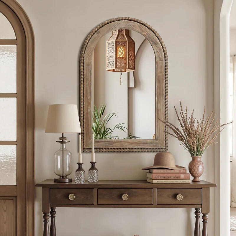 LuxenHome 39-Inch Wood Framed Arch Wall Mirror Accent Vanity Mirror Hanging Decor Large Wall Mounted Mirror