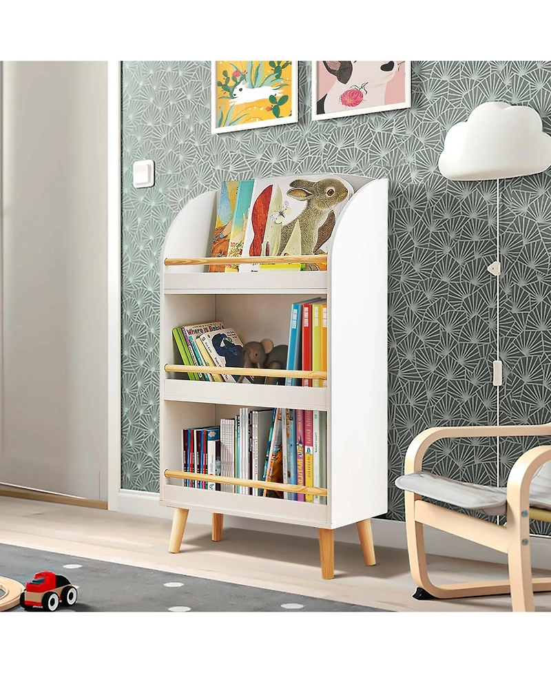 LuxenHome Children's Multi-Functional 3-Shelf Bookcase Toy Storage Bin, White