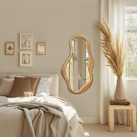 LuxenHome Natural Pine Wood Frame Irregular Oval Wall Mirror Decor Wall Mounted Accent Hanging Mirror