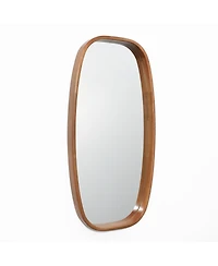 LuxenHome Natural Rubberwood Frame Rounded Rectangle Wall Mirror