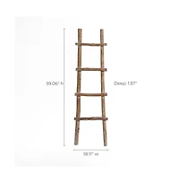 LuxenHome Solid Wood Natural 4-Rung 59-Inch Tall Blanket Ladder