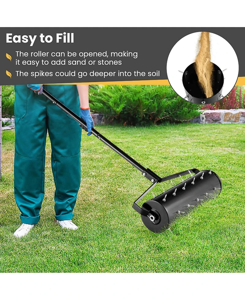 21" Manual Lawn Aerator Grass Aeration Tool Filled with Sand or Stone with Handle