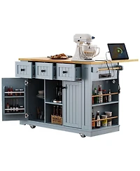 Streamdale 53" Kitchen Island with Drop Leaf, Power Outlet, Storage, Rolling Cart
