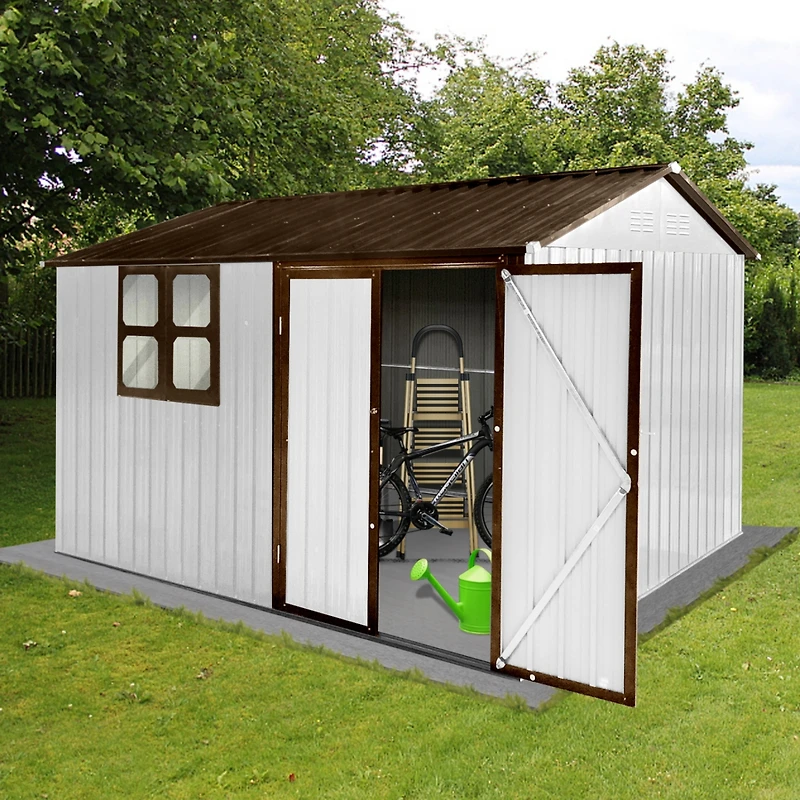 Streamdale 10'x8' Metal Garden Shed with Window, White+Coffee