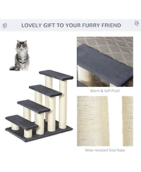 Cat Tree with 4 Steps for High Beds Couch, Cute Stair Shaped Cat Tree for Indoor Cats or Dogs w/ Sisal Scratching Post, Climbing, Playing, Gray