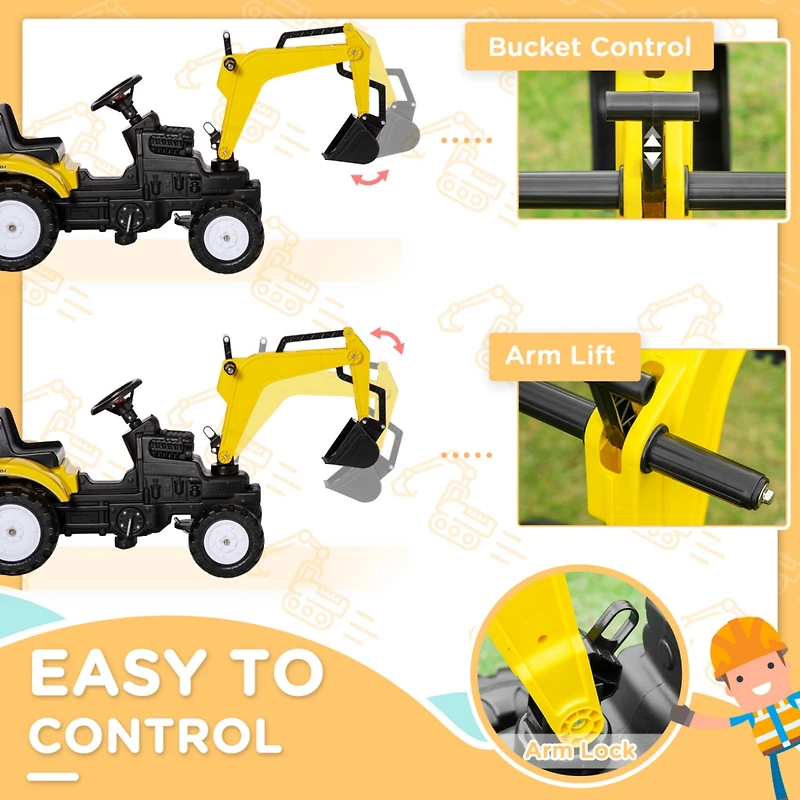 Streamdale Furniture Kids Ride On Excavator, Pedal Digger, Construction Truck with Horn for Kids and Toddlers 3+, Yellow