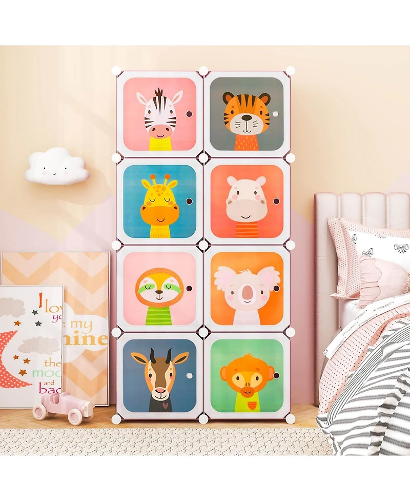 8-Cube Kids Wardrobe Baby Dresser Bedroom Armoire Clothes Hanging Closet with Doors
