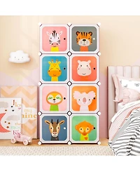 8-Cube Kids Wardrobe Baby Dresser Bedroom Armoire Clothes Hanging Closet with Doors