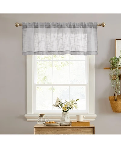 Hlc.me Linda Faux Linen Textured Semi Sheer Privacy Light Filtering Transparent Thick Half Short Rod Pocket Curtain Valance Topper Small Windows, Livi