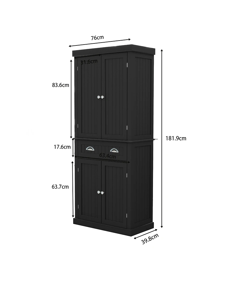 71" Kitchen Pantry Storage Cabinet, with 4 Doors, Drawer, 2 Adjustable Shelves, Freestanding Cupboard for Dining Room Living Room, Laundry-Black
